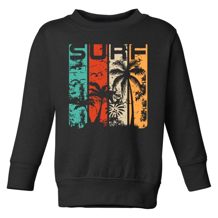 Surf Tropical Palm Tree Retro Vintage Toddler Sweatshirt