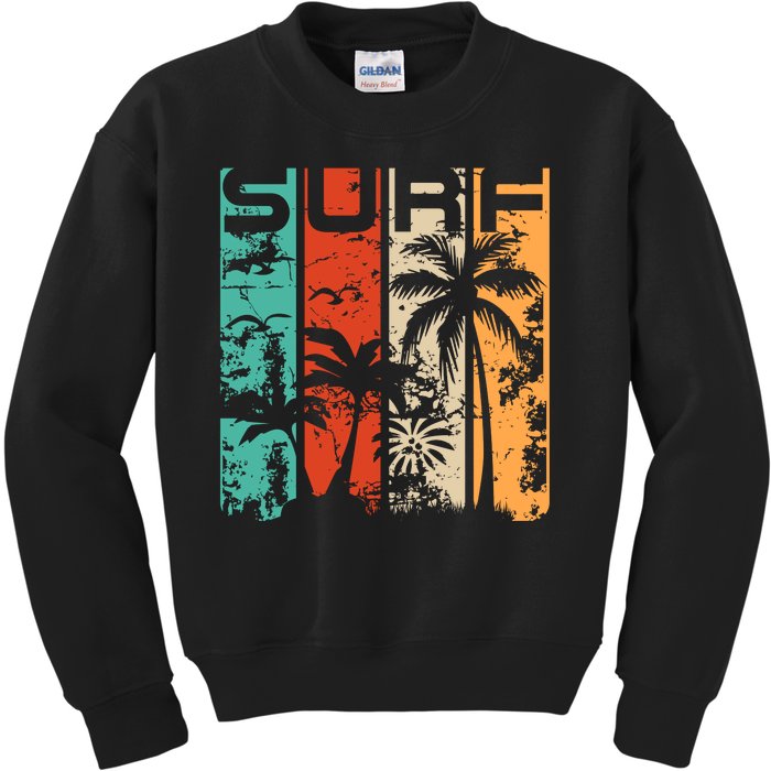 Surf Tropical Palm Tree Retro Vintage Kids Sweatshirt