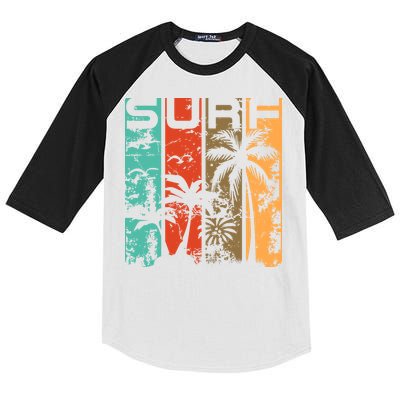 Surf Tropical Palm Tree Retro Vintage Kids Colorblock Raglan Jersey