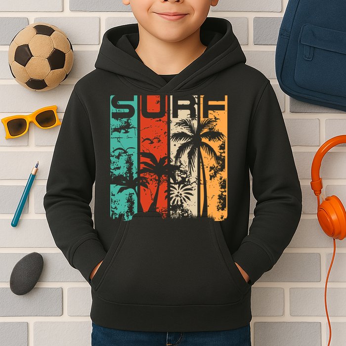 Surf Tropical Palm Tree Retro Vintage Kids Hoodie