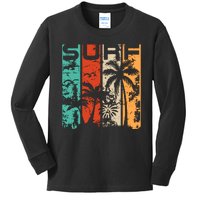 Surf Tropical Palm Tree Retro Vintage Kids Long Sleeve Shirt