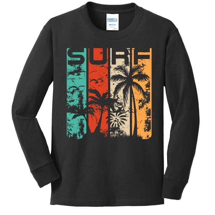 Surf Tropical Palm Tree Retro Vintage Kids Long Sleeve Shirt