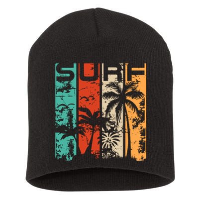 Surf Tropical Palm Tree Retro Vintage Short Acrylic Beanie