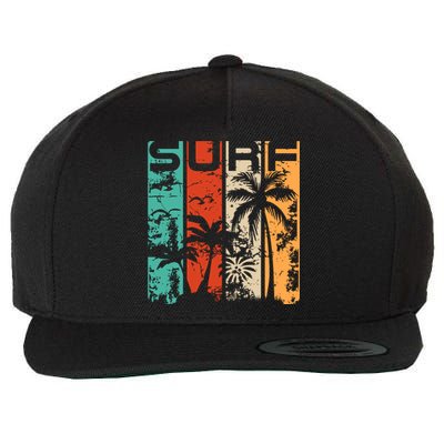 Surf Tropical Palm Tree Retro Vintage Wool Snapback Cap