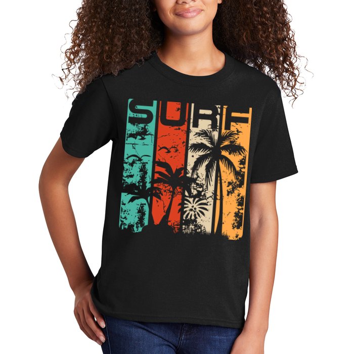 Surf Tropical Palm Tree Retro Vintage Kids T-Shirt