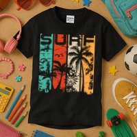 Surf Tropical Palm Tree Retro Vintage Kids T-Shirt