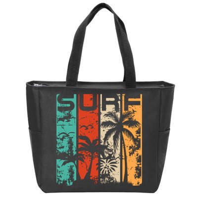 Surf Tropical Palm Tree Retro Vintage Zip Tote Bag