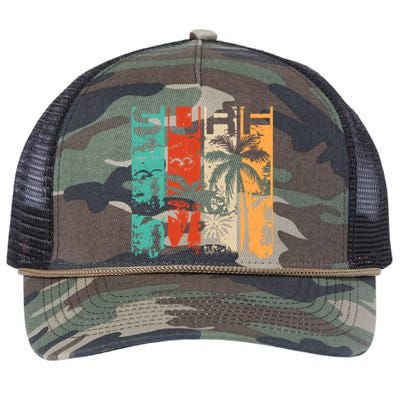 Surf Tropical Palm Tree Retro Vintage Retro Rope Trucker Hat Cap