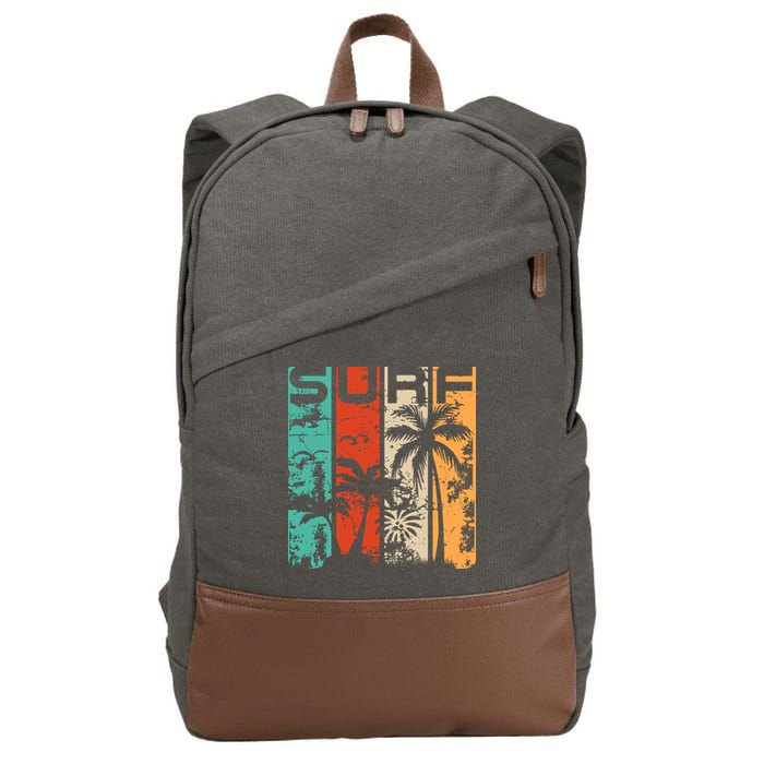 Surf Tropical Palm Tree Retro Vintage Cotton Canvas Backpack