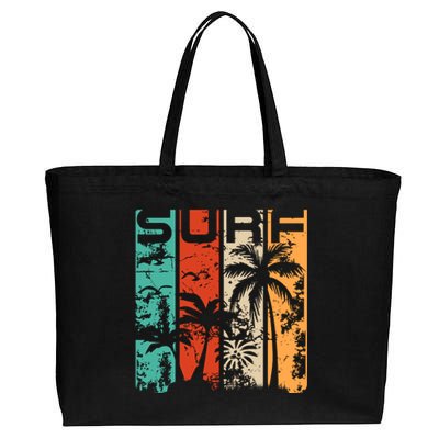 Surf Tropical Palm Tree Retro Vintage Cotton Canvas Jumbo Tote