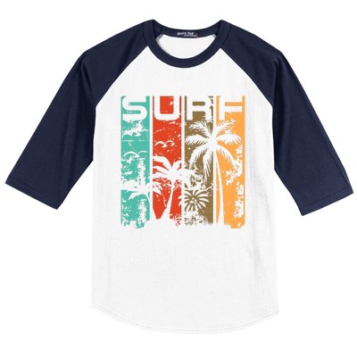 Surf Tropical Palm Tree Retro Vintage Baseball Sleeve Shirt