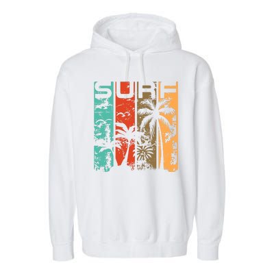 Surf Tropical Palm Tree Retro Vintage Garment-Dyed Fleece Hoodie