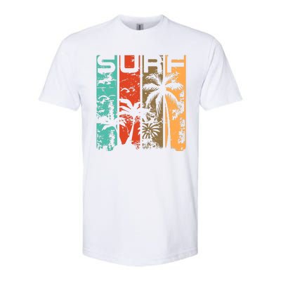 Surf Tropical Palm Tree Retro Vintage Softstyle CVC T-Shirt