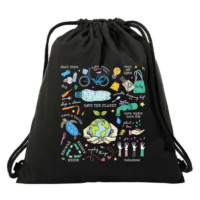 Save The Planet Reduce Reuse Recycle Earth Day Environmental Drawstring Bag