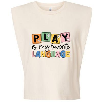 Speech Therapy Play Is My Favorite Language Slp Garment-Dyed Women's Muscle Tee