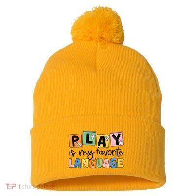 Speech Therapy Play Is My Favorite Language Slp Pom Pom 12in Knit Beanie
