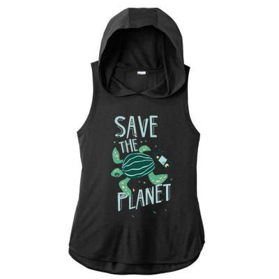 Save The Planet Turtle Earth Climate Change Global Warming Meaningful Gift Ladies PosiCharge Tri-Blend Wicking Draft Hoodie Tank