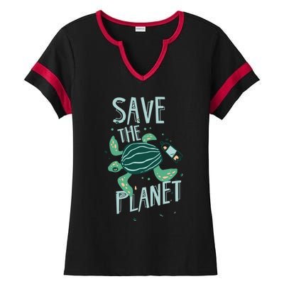 Save The Planet Turtle Earth Climate Change Global Warming Meaningful Gift Ladies Halftime Notch Neck Tee