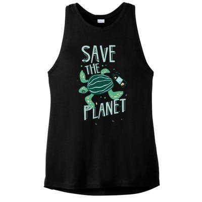 Save The Planet Turtle Earth Climate Change Global Warming Meaningful Gift Ladies PosiCharge Tri-Blend Wicking Tank