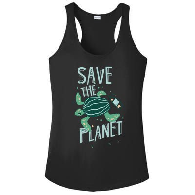 Save The Planet Turtle Earth Climate Change Global Warming Meaningful Gift Ladies PosiCharge Competitor Racerback Tank