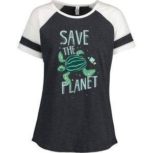 Save The Planet Turtle Earth Climate Change Global Warming Meaningful Gift Enza Ladies Jersey Colorblock Tee