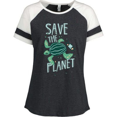 Save The Planet Turtle Earth Climate Change Global Warming Meaningful Gift Enza Ladies Jersey Colorblock Tee