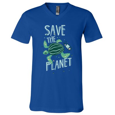 Save The Planet Turtle Earth Climate Change Global Warming Meaningful Gift V-Neck T-Shirt