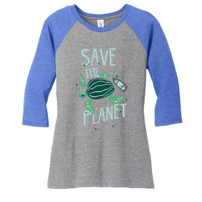 Save The Planet Turtle Earth Climate Change Global Warming Meaningful Gift Women's Tri-Blend 3/4-Sleeve Raglan Shirt