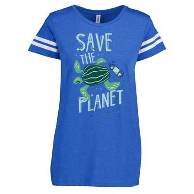 Save The Planet Turtle Earth Climate Change Global Warming Meaningful Gift Enza Ladies Jersey Football T-Shirt