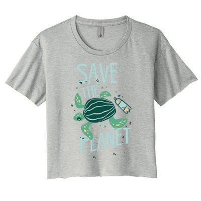 Save The Planet Turtle Earth Climate Change Global Warming Meaningful Gift Women's Crop Top Tee