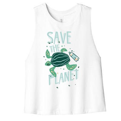 Save The Planet Turtle Earth Climate Change Global Warming Meaningful Gift Women's Racerback Cropped Tank