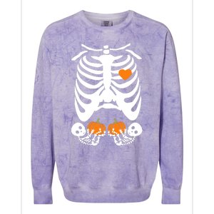 Skeleton Twin Pregnancy Announcement Halloween Pregnant Mom Colorblast Crewneck Sweatshirt