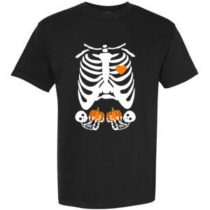 Skeleton Twin Pregnancy Announcement Halloween Pregnant Mom Garment-Dyed Heavyweight T-Shirt