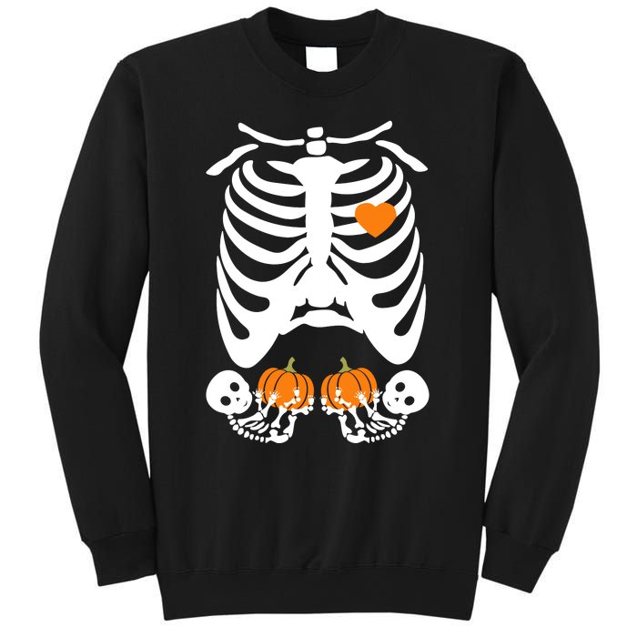 Skeleton Twin Pregnancy Announcement Halloween Pregnant Mom Sweatshirt