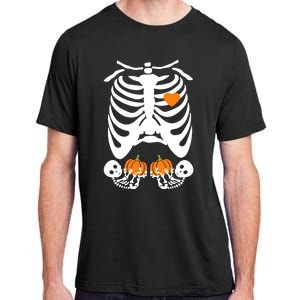 Skeleton Twin Pregnancy Announcement Halloween Pregnant Mom Adult ChromaSoft Performance T-Shirt