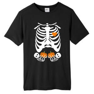 Skeleton Twin Pregnancy Announcement Halloween Pregnant Mom Tall Fusion ChromaSoft Performance T-Shirt