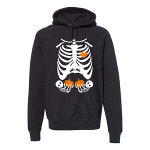 Skeleton Twin Pregnancy Announcement Halloween Pregnant Mom Premium Hoodie