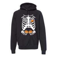 Skeleton Twin Pregnancy Announcement Halloween Pregnant Mom Premium Hoodie