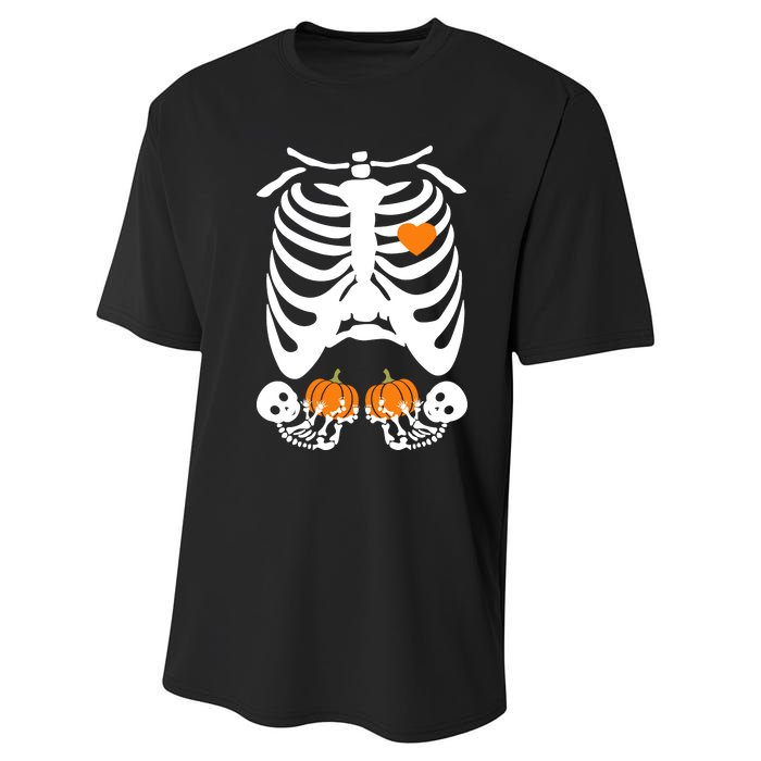 Skeleton Twin Pregnancy Announcement Halloween Pregnant Mom Performance Sprint T-Shirt