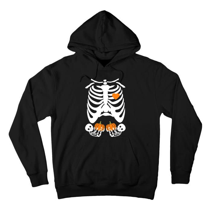 Skeleton Twin Pregnancy Announcement Halloween Pregnant Mom Tall Hoodie