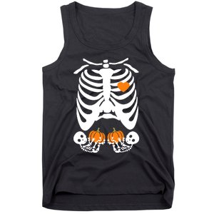 Skeleton Twin Pregnancy Announcement Halloween Pregnant Mom Tank Top