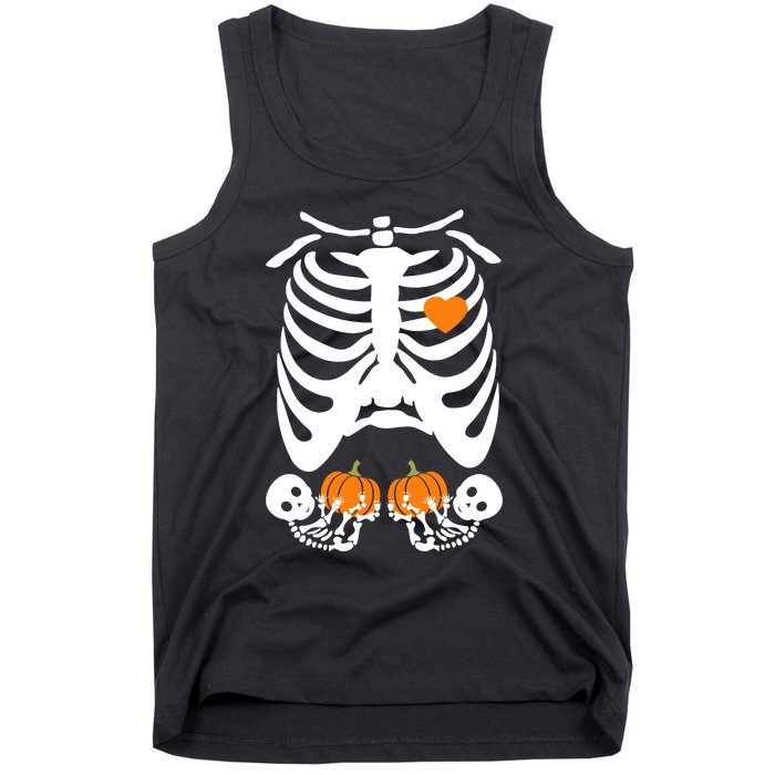 Skeleton Twin Pregnancy Announcement Halloween Pregnant Mom Tank Top