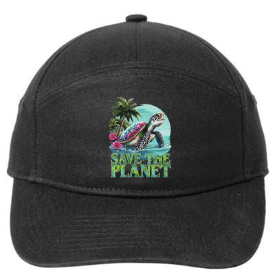 Save The Planet Sea Turtle Oceans Earth Day 2025 Environment 7-Panel Snapback Hat