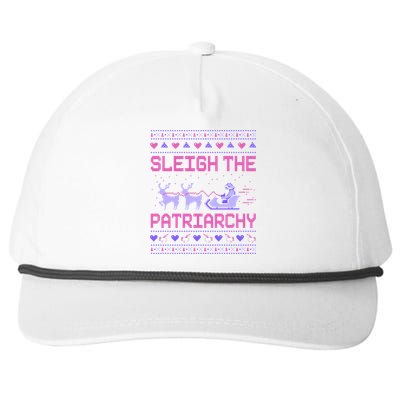 Sleigh The Patriarchy Feminist Feminism Meme Ugly Christmas Meaningful Gift Snapback Five-Panel Rope Hat