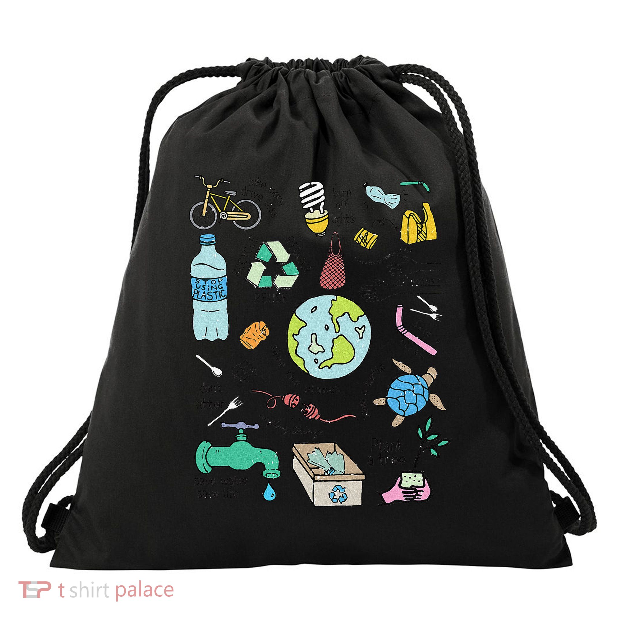Save the Planet Enviroment Earth Day Drawstring Bag
