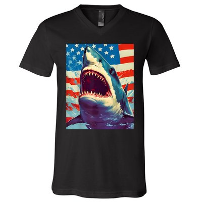 Sharks The Pop Art Patriotic Predator V-Neck T-Shirt