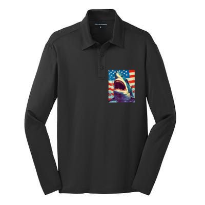 Sharks The Pop Art Patriotic Predator Silk Touch Performance Long Sleeve Polo