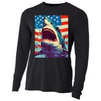 Sharks The Pop Art Patriotic Predator Cooling Performance Long Sleeve Crew