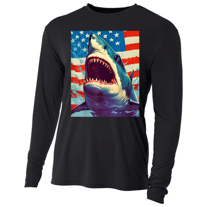 Sharks The Pop Art Patriotic Predator Cooling Performance Long Sleeve Crew