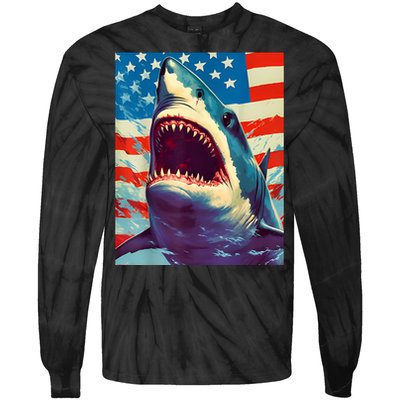 Sharks The Pop Art Patriotic Predator Tie-Dye Long Sleeve Shirt